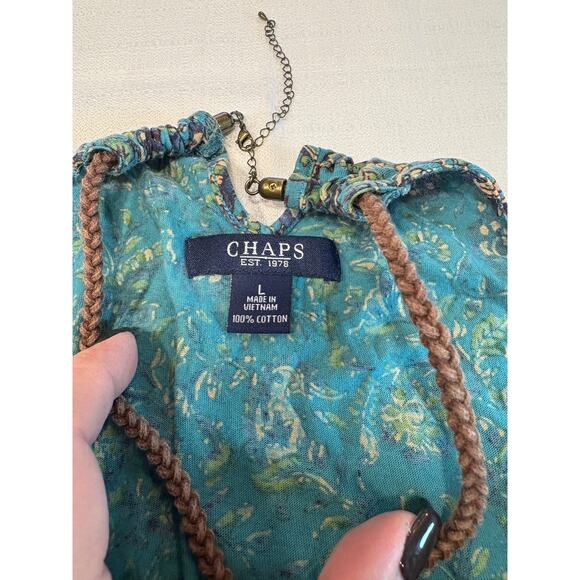 Chaps Halter Top Teal Paisley with Leather Rope Accent Size L - Picture 2 of 5